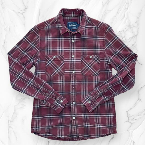 TOPMAN Button Up Shirt Plaid Classic Fit Night Out Red Blue Casual Small - Picture 1 of 8